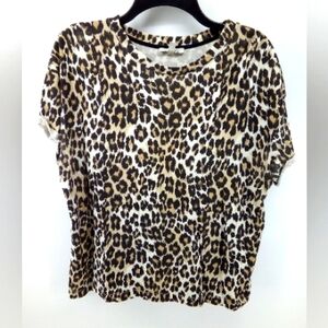 Zara Trafaluc Leopard Short Sleeve T-Shirt Cotton Blend Cuffed Sleeve M